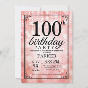 100th Birthday Invitation Pink Glitter