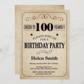 100th Birthday Invitation Rustic Vintage Retro (Front/Back)