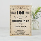100th Birthday Invitation Rustic Vintage Retro (Standing Front)