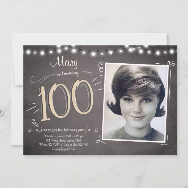 100th Birthday Invitation Vintage Hundred Birthday (Front)