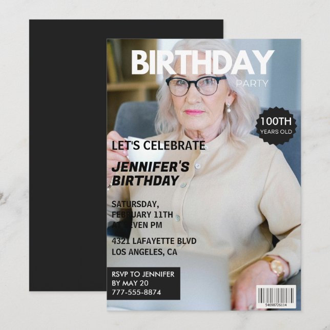 100th birthday invitations for her Magazine Cover (Front/Back)