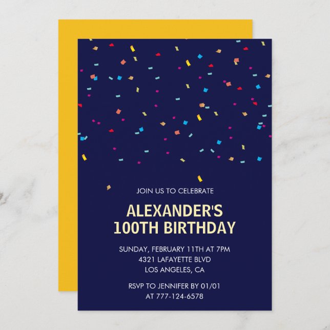 100th birthday invitations Men Confetti Modern (Front/Back)