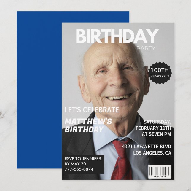 100th birthday invitations Men Him Magazine Cover (Front/Back)