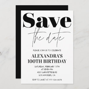 100th birthday invite Black White Save the date