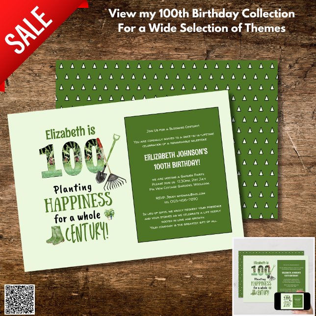 100th Birthday Invites Garden Party Men Women Mom (Creator Uploaded)