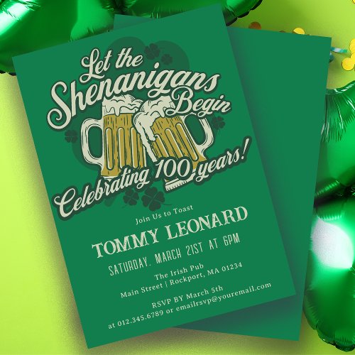 100th Birthday Irish StPatricks Day Beer Invitation