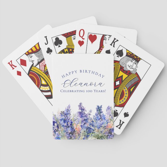 100th Birthday July Birth Flower Gift Custom Poker Cards (Back)
