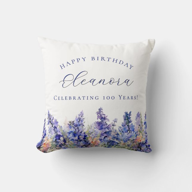 100th Birthday July Birth Flower Gift Custom Throw Pillow (Front)