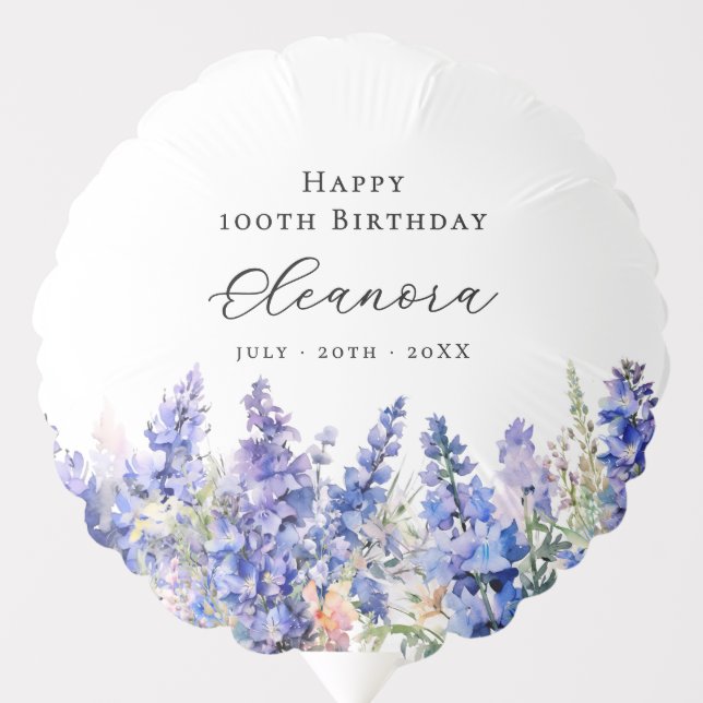 100th Birthday July Birth Flower Larkspur Custom Balloon (Front)