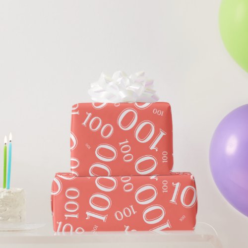 100th Birthday Large Coral Number Pattern 100 Wrapping Paper