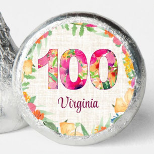 100th Birthday Linen Chic Floral Party Chocolates Hershey®'s Kisses®