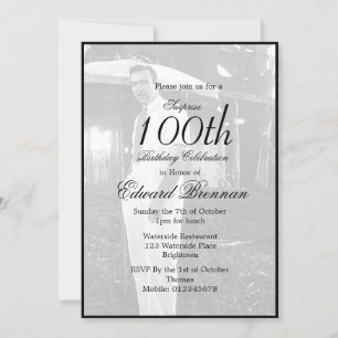 100th Birthday Male Stylish Photo Monogram Invitation
