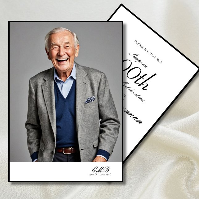 100th Birthday Male Stylish Photo Monogram  Invitation (Creator Uploaded)