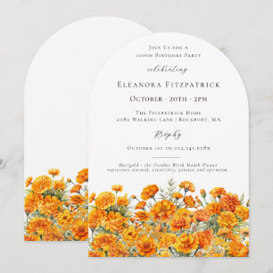 100th Birthday Marigold October Birth Flower Arch Invitation