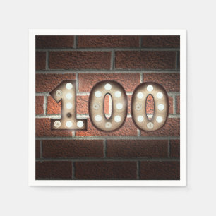 100th birthday marquee sign on brick wall napkins