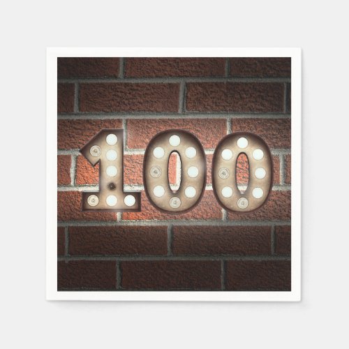 100th birthday marquee sign on brick wall napkins