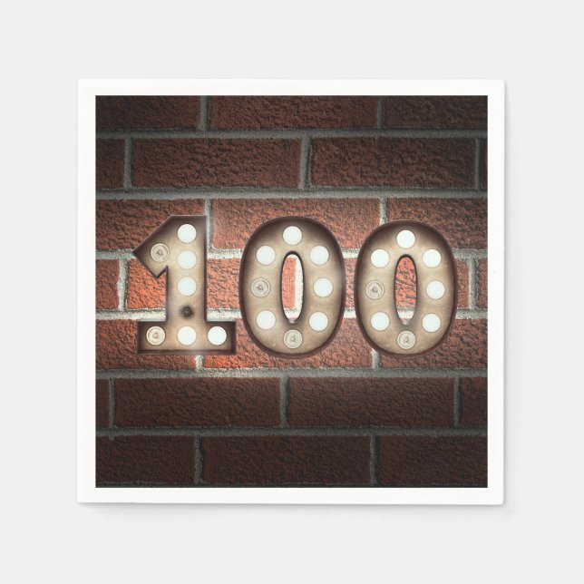 100th birthday marquee sign on brick wall napkins (Front)