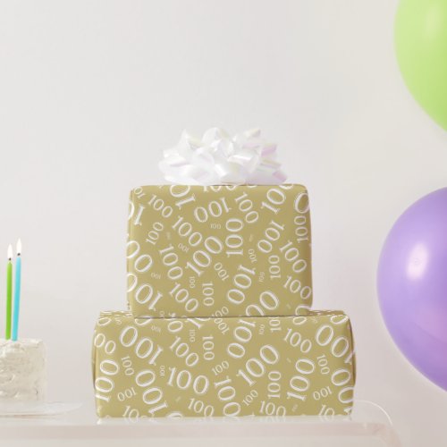 100th Birthday Medium GoldWhite Number Pattern Wrapping Paper