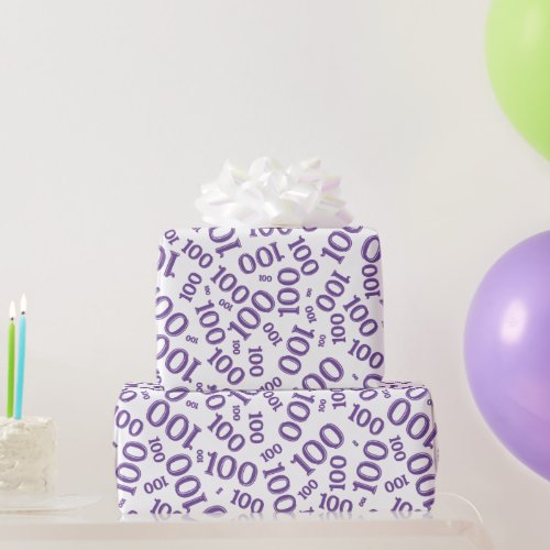 100th Birthday  Medium Purple Number Pattern 100 Wrapping Paper