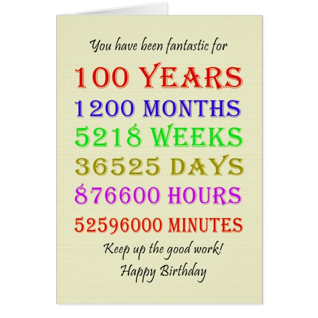100th Birthday Milestones Cards (Front)