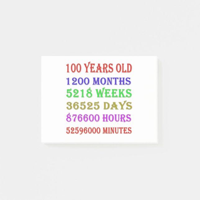 100th  Birthday Milestones Post-it Notes (Front)
