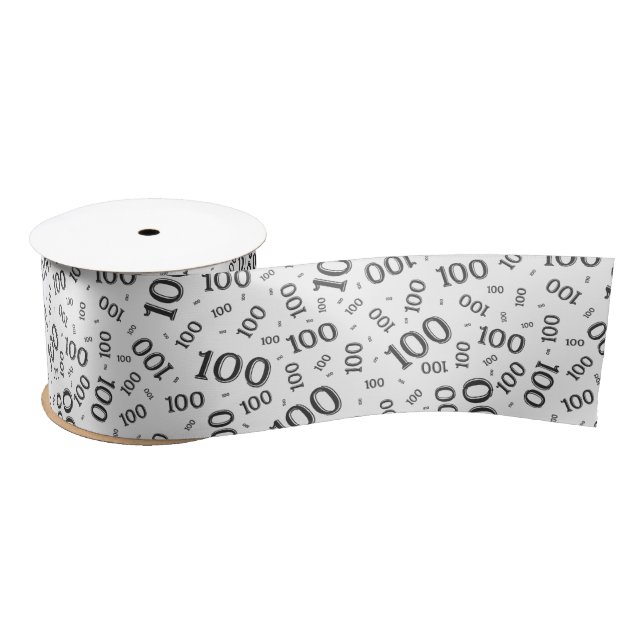 100th Birthday Modern Number Pattern Black/White Satin Ribbon (Spool)