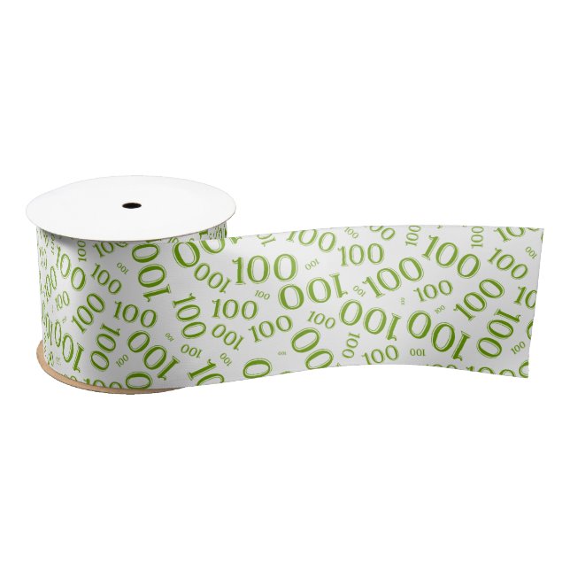 100th Birthday Modern Number Pattern Green/White Satin Ribbon (Spool)