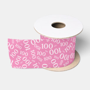 100th Birthday Modern Number Pattern Pink White Satin Ribbon