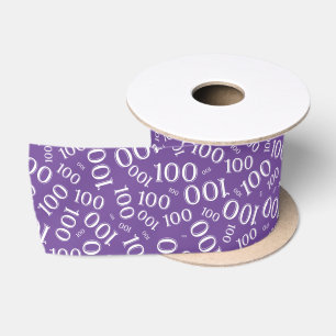 100th Birthday Modern Number Pattern Purple/White Satin Ribbon