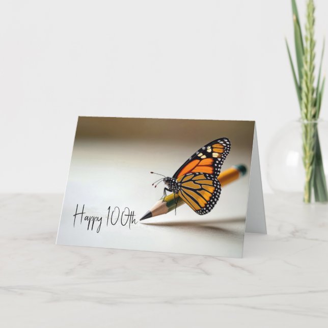 100th Birthday Monarch Butterfly On a Pencil Card (Front)