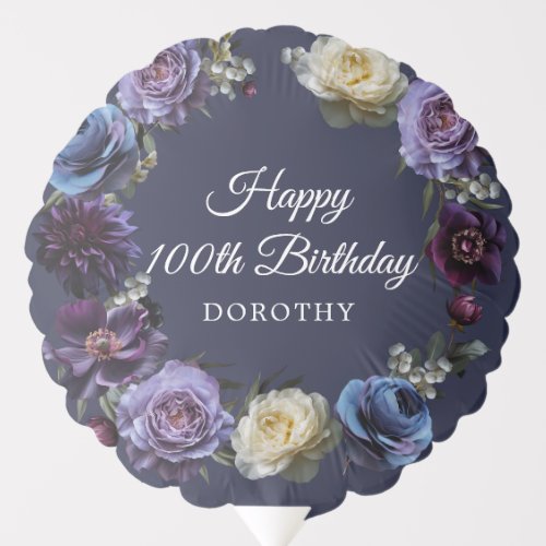 100th Birthday Moody Purple Flower Personalized Balloon