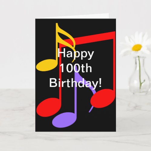 100th Birthday Music Notes Folded Greeting Card