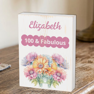 100th birthday name gerbera flowers pink wooden box sign