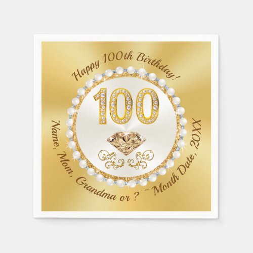 100th Birthday Napkins 100th birthday serviettes Napkins