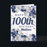 100th Birthday Navy Balloons Card<br><div class="desc">A gorgeous navy and silver balloon happy 100th (or any age) birthday card. This fabulous design is the perfect way to wish someone a happy hundredth birthday (or change the age!) Personalize with our own custom name and message. Blue colored typography and gorgeous navy blue and silver balloons.</div>