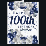 100th Birthday Navy Balloons Oversized Card<br><div class="desc">A gorgeous navy and silver balloon jumbo happy 100th (or any age) birthday card. This fabulous design is the perfect way to wish someone a happy hundredth birthday (or change the age!) Personalize with our own custom name and message. Blue colored typography and gorgeous navy blue and silver balloons.</div>