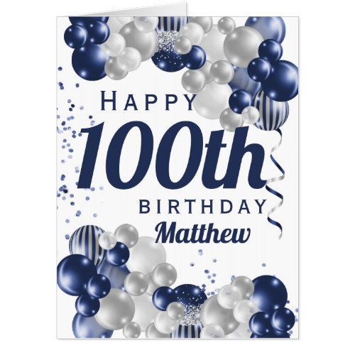 100th Birthday Navy Balloons Oversized Card