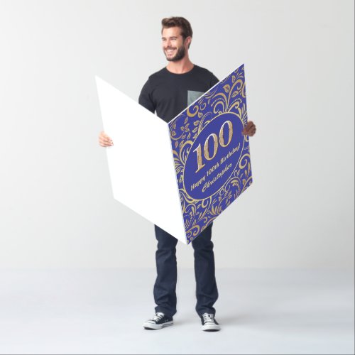 100th Birthday Navy Blue and Gold Floral Pattern