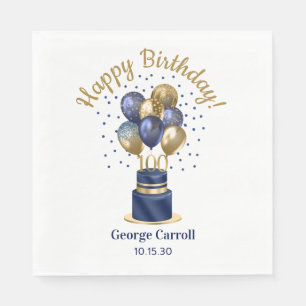 100th Birthday Navy Blue Balloon Cake Napkins