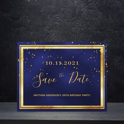 100th birthday navy blue gold save the date postcard