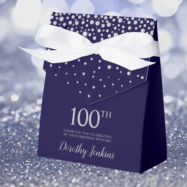100th Birthday Navy Blue Sparkly Thank You Favor Boxes (Creator Uploaded)