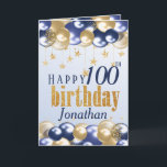 100th Birthday Navy Gold Glitter  Card<br><div class="desc">A stylish 100th Happy birthday age card. This beautiful card features gold and navy balloons. Can be customize for any age and personalized by amending the name and the message inside which currently reads "Congratulations on this amazing milestone. May this day be filled with sunshine and smiles, laughter and love....</div>