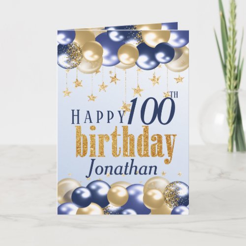 100th Birthday Navy Gold Glitter  Card