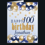 100th Birthday Navy Gold Glitter Oversized Card<br><div class="desc">A stylish 100th Happy birthday age card. This beautiful jumbo sized card features gold and navy balloons. The large card gives plenty of room for family, friends and work colleagues to sign inside with their own messages. Can be customize for any age and personalized by amending the name and the...</div>