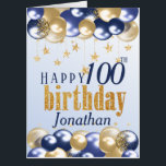 100th Birthday Navy Gold Glitter Oversized Card<br><div class="desc">A stylish 100th Happy birthday age card. This beautiful jumbo sized card features gold and navy balloons. The large card gives plenty of room for family, friends and work colleagues to sign inside with their own messages. Can be customize for any age and personalized by amending the name and the...</div>