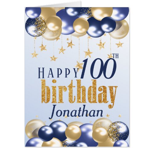 100th Birthday Navy Gold Glitter Oversized Card