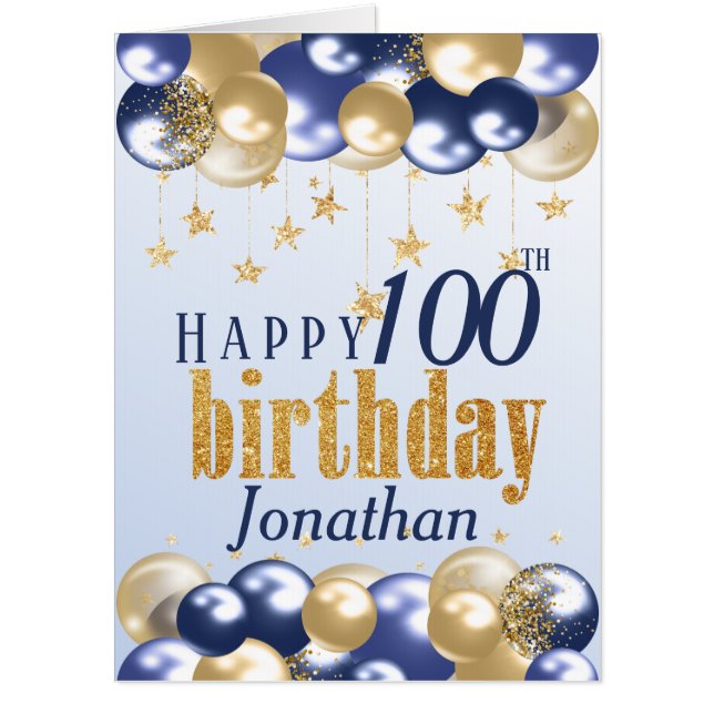 100th Birthday Navy Gold Glitter Oversized Card (Front)