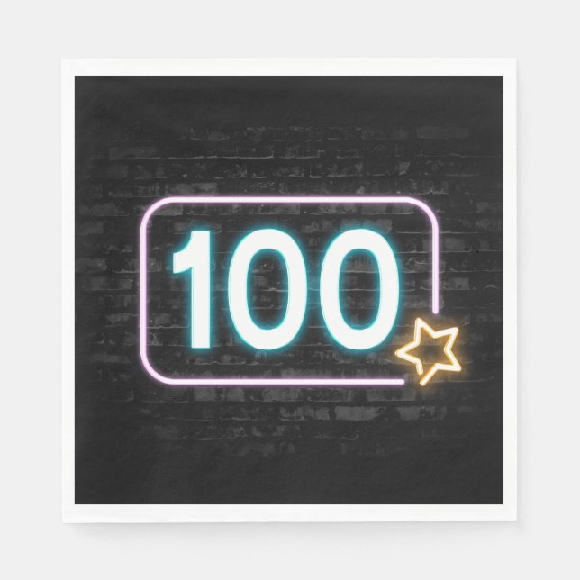 100th Birthday Neon Sign On Brick Napkins (Front)