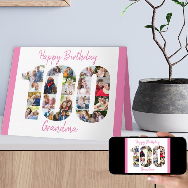 100th Birthday Number 100 Cutout Photo COllage Card (Creator Uploaded)