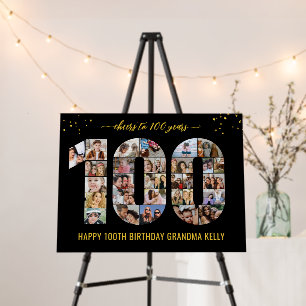 100th Birthday Number 100 Photo Collage Black Gold Foam Board